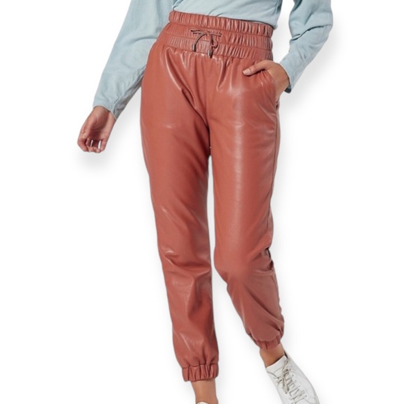 JOIE Caramel Faux Leather Jogger Style Pants - Picture 5 of 9